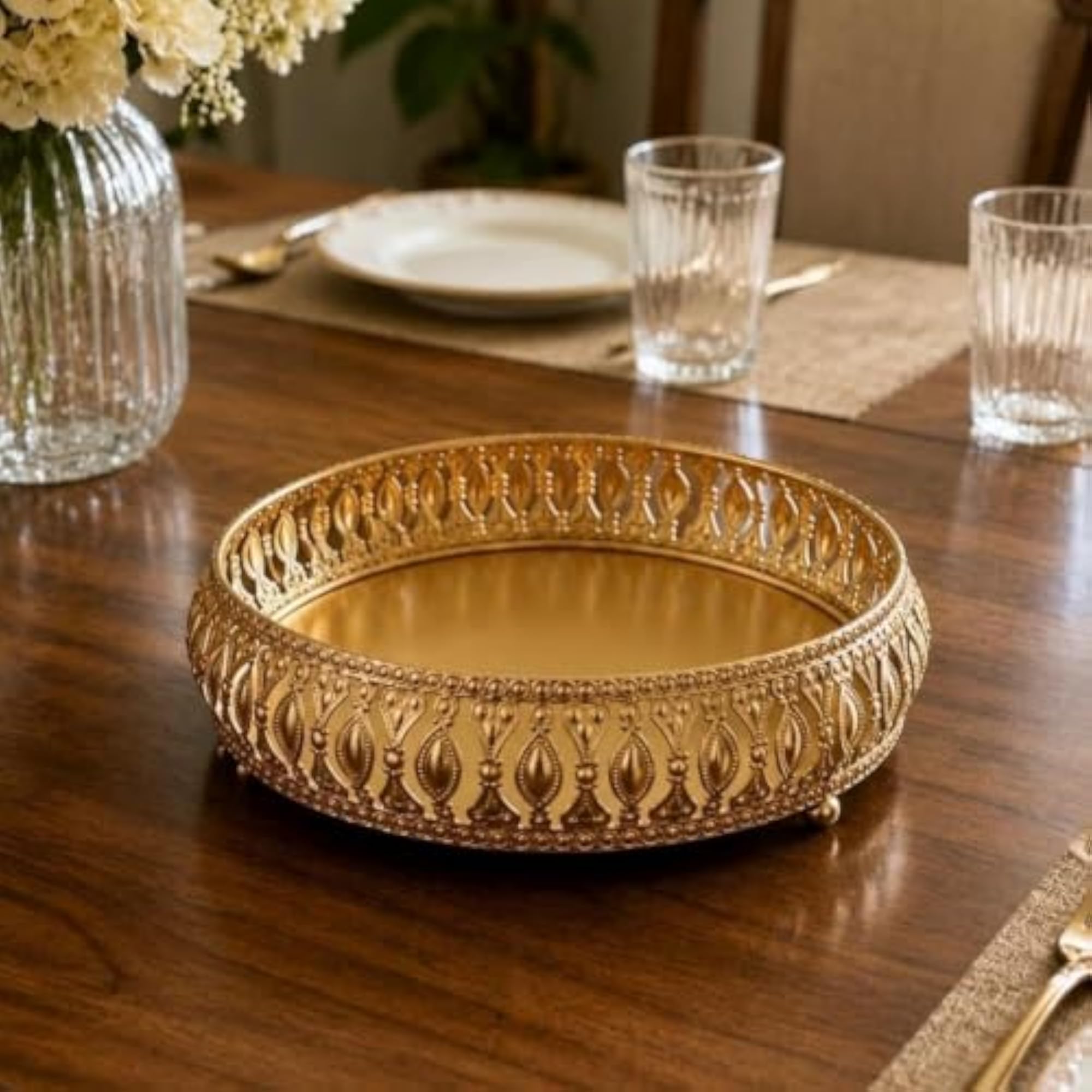 German Gold Plated Decorative Tray, Round Serving Tray